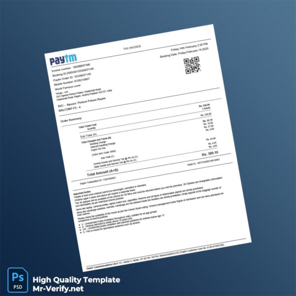 India Paytm Tax Invoice Template in Word and PDF formats India Paytm Tax Invoice Template in Word and PDF formats