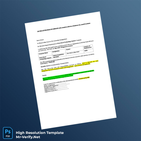 Editable India Petro Excel Technology Limited Employment Verification Letter Word and Pdf Template Preview - Mac Doc