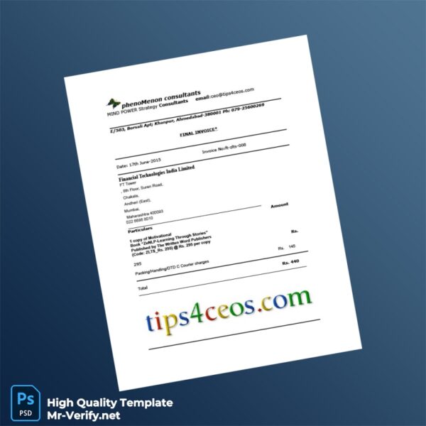 India Phenomenon Consultants Invoice Template in Word and PDF formats India Phenomenon Consultants Invoice Template in Word and PDF formats