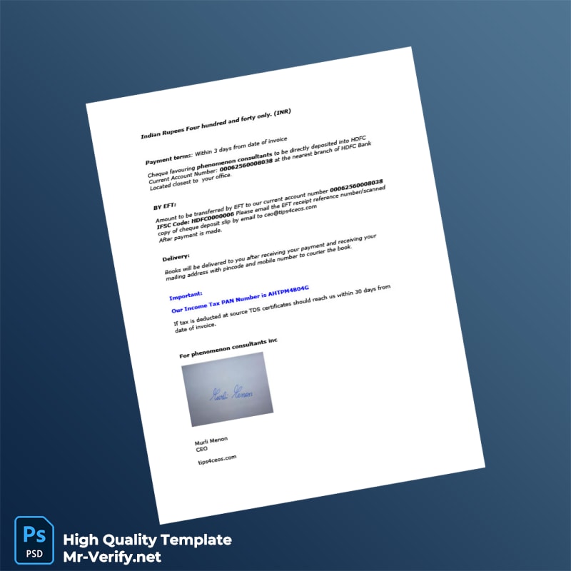 India Phenomenon Consultants Invoice Template in Word and PDF formats page 2 India Phenomenon Consultants Invoice Template in Word and PDF formats page 2