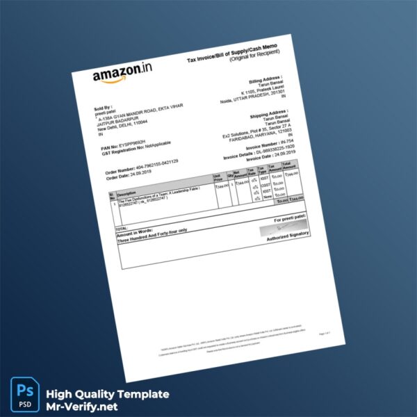 India Preeti Patel Tax Invoice Template in Word and PDF formats