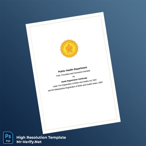 Editable India Public Health Department Death Registration Certificate Word and Pdf Template Preview - Mac Doc