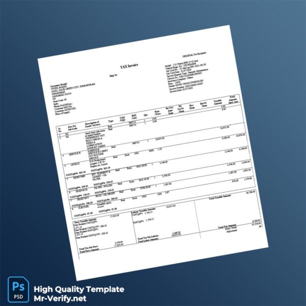 India Pvt Ltd Tax Invoice Template in Word and PDF formats