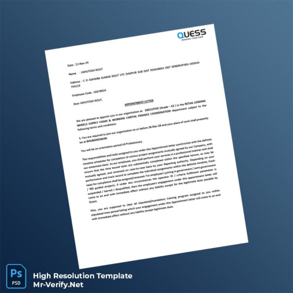 Editable India Quess Corp Limited Salary Certificate Word and Pdf Template Preview - Mac Doc