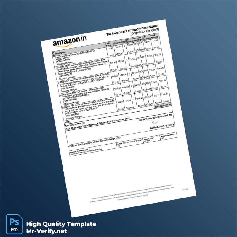 India R K World Infocom Pvt Ltd Tax Invoice Template in Word and PDF formats page 2 India R K World Infocom Pvt Ltd Tax Invoice Template in Word and PDF formats page 2