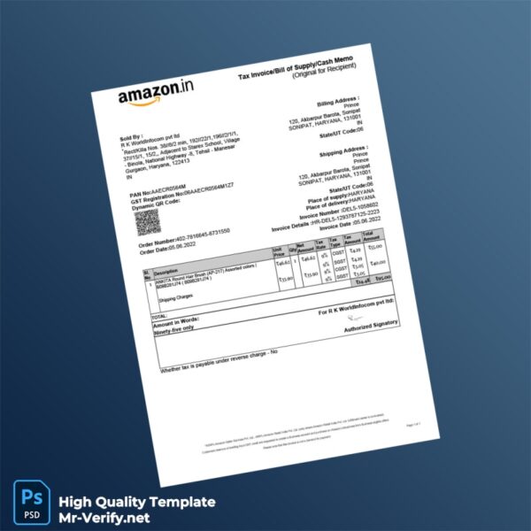 India R K WorldInfocom Pvt Ltd Tax Invoice Template in Word and PDF formats