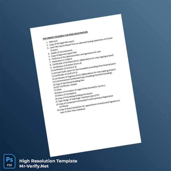 Editable India RERA Registration Document Requirements Word and Pdf Template Preview - Mac Doc