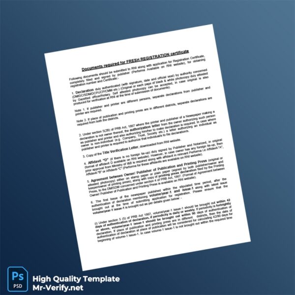 India RNI Editable Registration Certificate Template in Word and PDF formats India RNI Editable Registration Certificate Template in Word and PDF formats