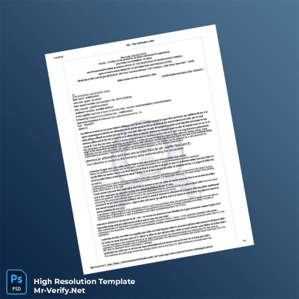 Editable India RNI Registration Certificate Word and Pdf Template Preview
