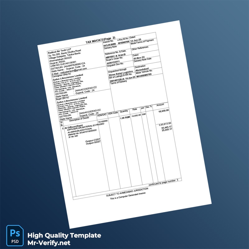 India Radical Air Tech LLP Invoice Template in Word and PDF formats page 2 India Radical Air Tech LLP Invoice Template in Word and PDF formats page 2