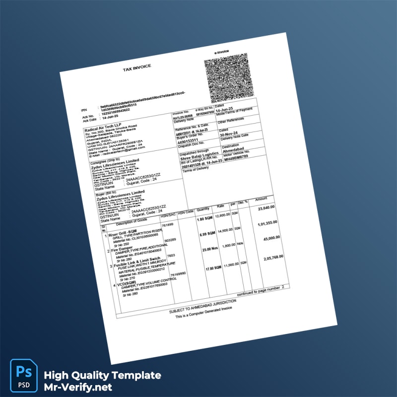 India Radical Air Tech LLP Invoice Template in Word and PDF formats India Radical Air Tech LLP Invoice Template in Word and PDF formats