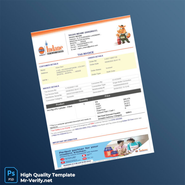 India Raghu Indane Tax Invoice Template in Word and PDF formats