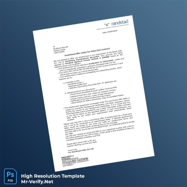 Editable India Randstad India Pvt Ltd Employment Verification Letter Word and Pdf Template Preview - Mac Doc