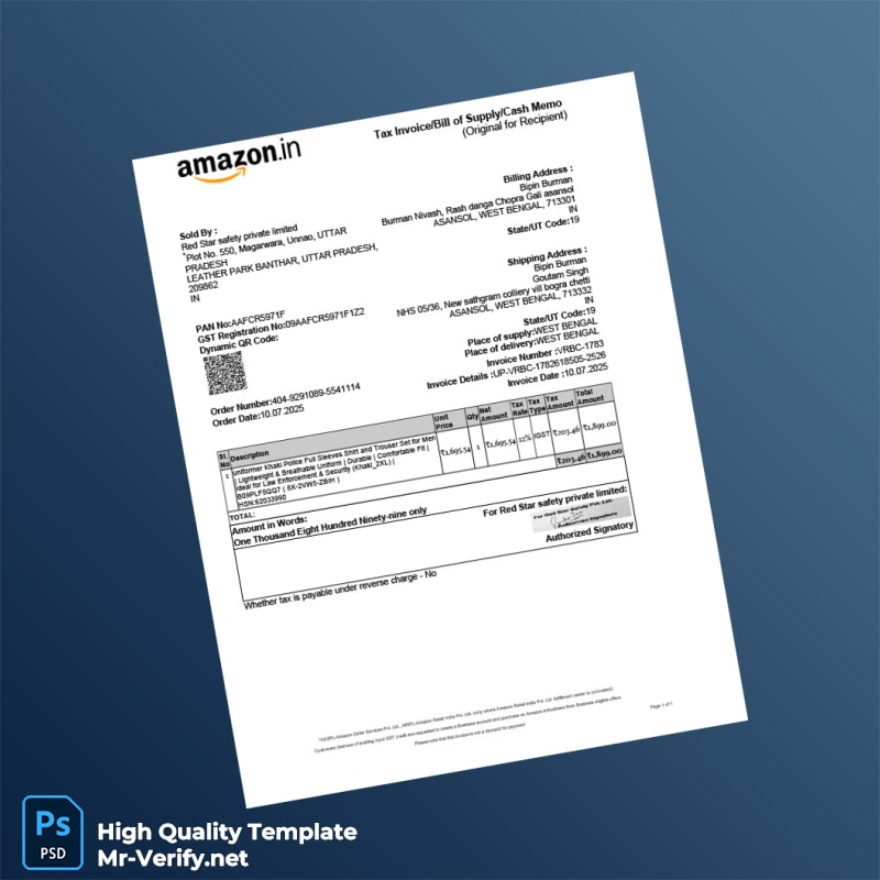 India Red Star Safety Private Limited Invoice Template in Word and PDF formats India Red Star Safety Private Limited Invoice Template in Word and PDF formats