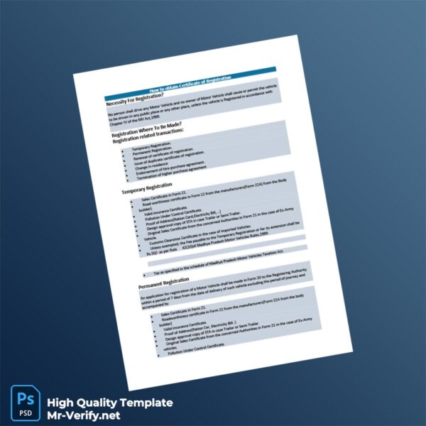 India Registering Authority Certificate of Registration Template in Word and PDF formats