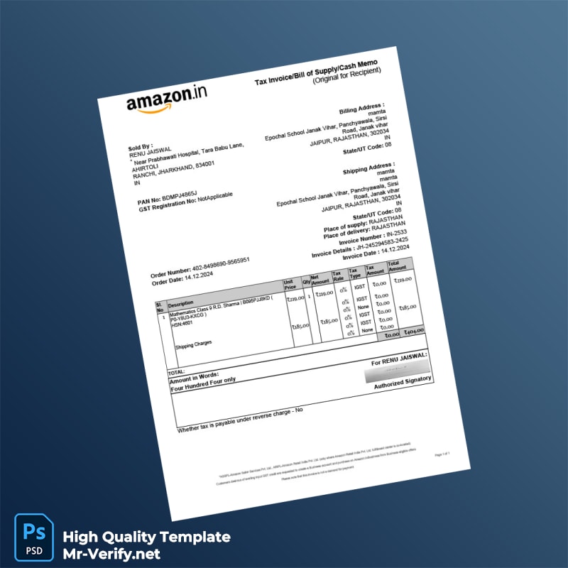 India Renu Jaiswal Invoice Template in Word and PDF formats India Renu Jaiswal Invoice Template in Word and PDF formats
