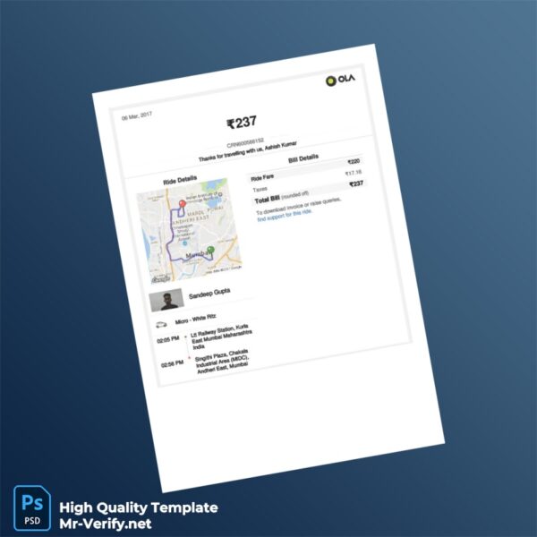 India Ridesharing Service Invoice Template in Word and PDF formats