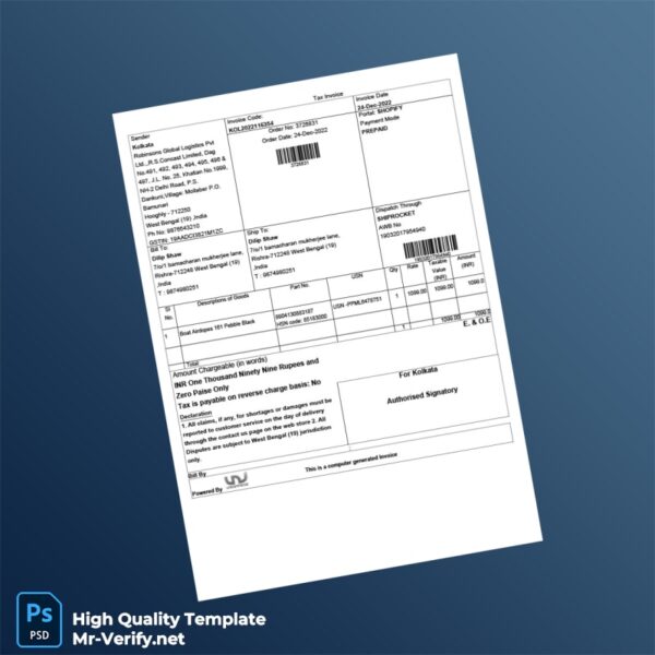 India Robinsons Global Logistics Pvt Ltd Invoice Template in Word and PDF formats