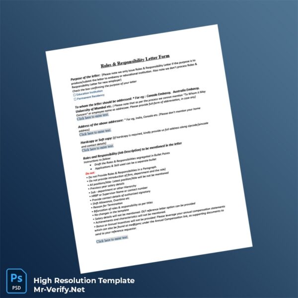 Editable India Roles Responsibility Letter Form Word and Pdf Template Preview - Mac Doc