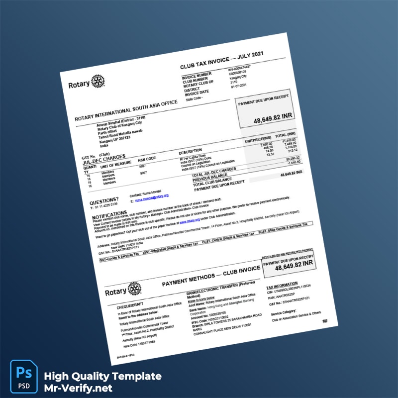 India Rotary International South Asia Office Invoice Template in Word and PDF formats India Rotary International South Asia Office Invoice Template in Word and PDF formats