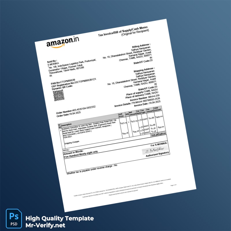 India S Monika Tax Invoice Template in Word and PDF formats India S Monika Tax Invoice Template in Word and PDF formats