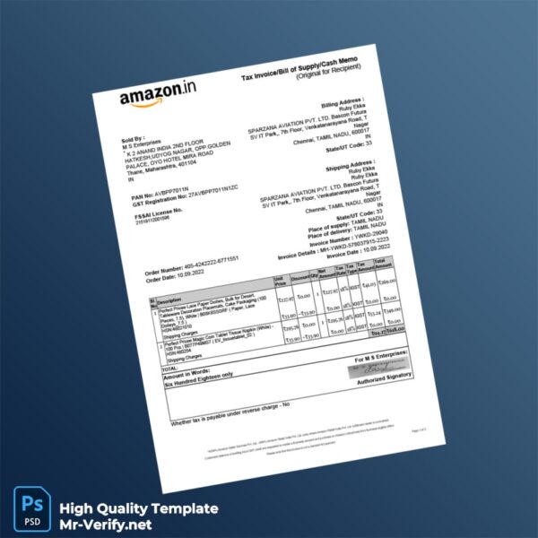 India SPARZANA AVIATION PVT LTD Tax Invoice Template in Word and PDF formats India SPARZANA AVIATION PVT LTD Tax Invoice Template in Word and PDF formats