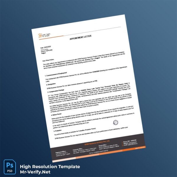 Editable India SPNN Business Services Private Limited Employment Verification Letter Word and Pdf Template Preview - Mac Doc