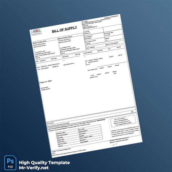 India SRL Limited Bill of Supply Template in Word and PDF formats India SRL Limited Bill of Supply Template in Word and PDF formats