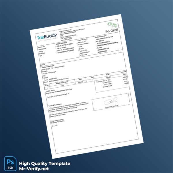 India SSBA Innovations Ltd Invoice Template in Word and PDF formats India SSBA Innovations Ltd Invoice Template in Word and PDF formats