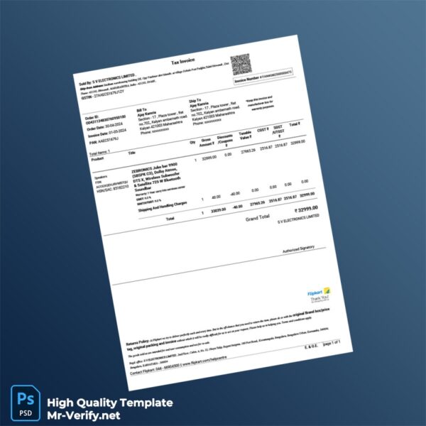 India SV Electronics Limited Tax Invoice Template in Word and PDF formats India SV Electronics Limited Tax Invoice Template in Word and PDF formats