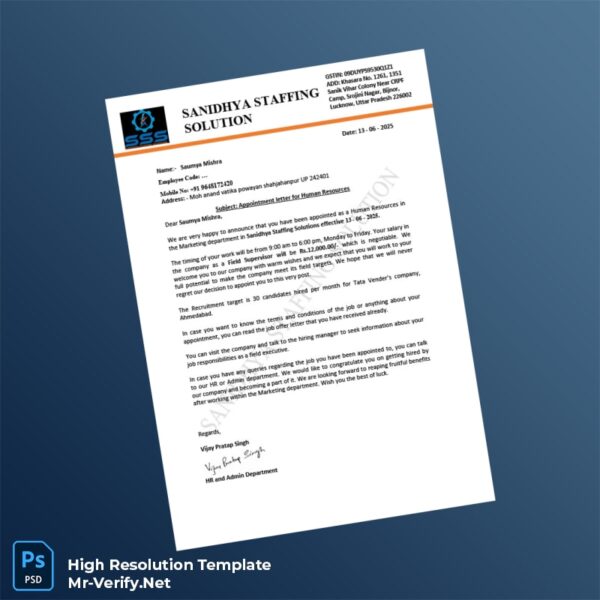 India%20Sanidhya%20Staffing%20Solutions%20Employment%20Verification%20Letter%20Template%20in%20Word%20and%20PDF%20formats Editable India Sanidhya Staffing Solutions Employment Verification Letter Word and Pdf Template Preview - Mac Doc