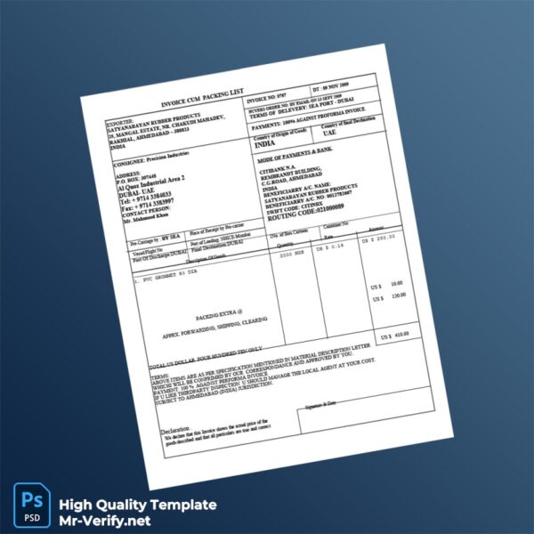 India Satyanarayan Rubber Products Invoice Template in Word and PDF formats India Satyanarayan Rubber Products Invoice Template in Word and PDF formats