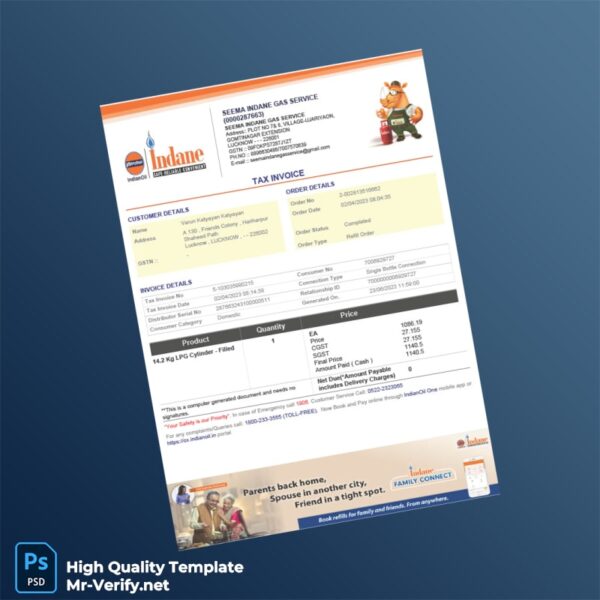 India Seema Indane Gas Service Tax Invoice Template in Word and PDF formats