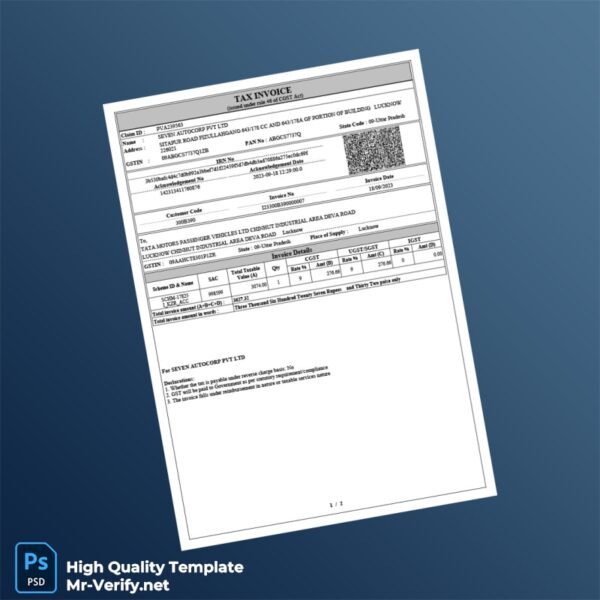 India Seven Autocorp Pvt Ltd Invoice Template in Word and PDF formats India Seven Autocorp Pvt Ltd Invoice Template in Word and PDF formats