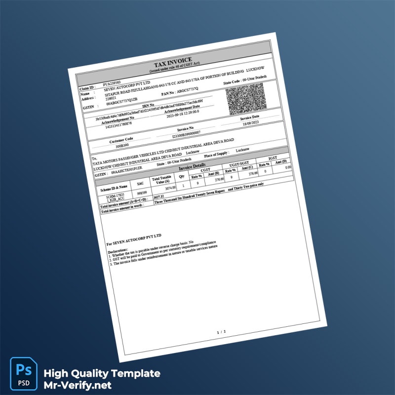 India Seven Autocorp Pvt Ltd Invoice Template in Word and PDF formats India Seven Autocorp Pvt Ltd Invoice Template in Word and PDF formats