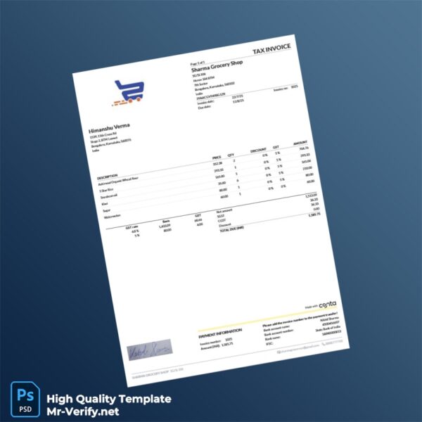 India Sharma Grocery Shop Invoice Template in Word and PDF formats