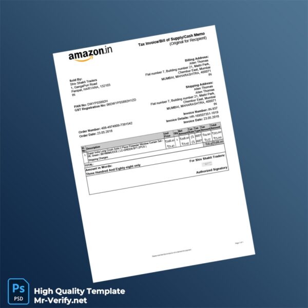 India Shiv Shakti Traders Tax Invoice Template in Word and PDF formats
