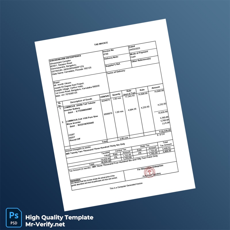 India Shivaranjani Enterprises Invoice Template in Word and PDF formats India Shivaranjani Enterprises Invoice Template in Word and PDF formats