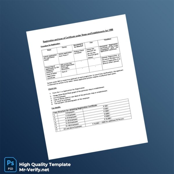 India Shops and Establishments Act Registration Certificate Template in Word and PDF formats India Shops and Establishments Act Registration Certificate Template in Word and PDF formats