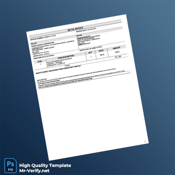 India Shree Kavach Corporation Invoice Template in Word and PDF formats