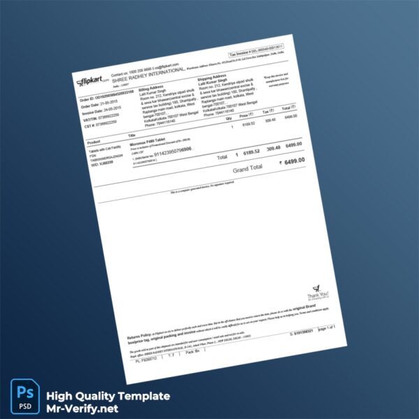 India Shree Radhey International Invoice Template in Word and PDF formats