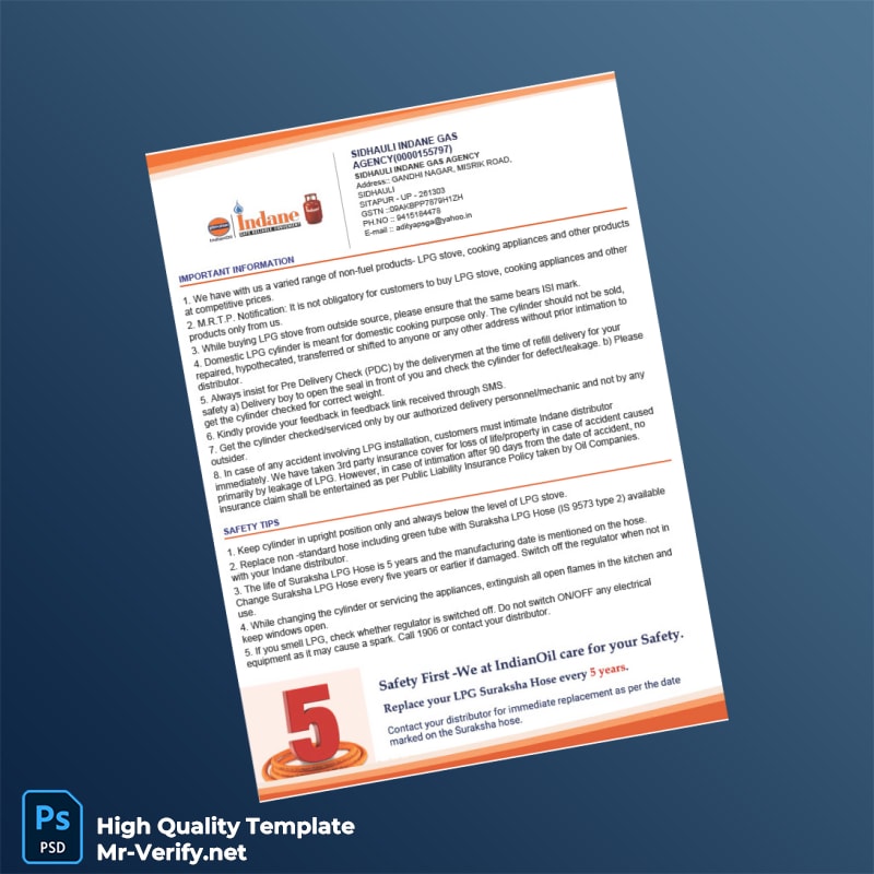 India Sidhauli Indane Gas Agency Tax Invoice Template in Word and PDF formats page 2 India Sidhauli Indane Gas Agency Tax Invoice Template in Word and PDF formats page 2
