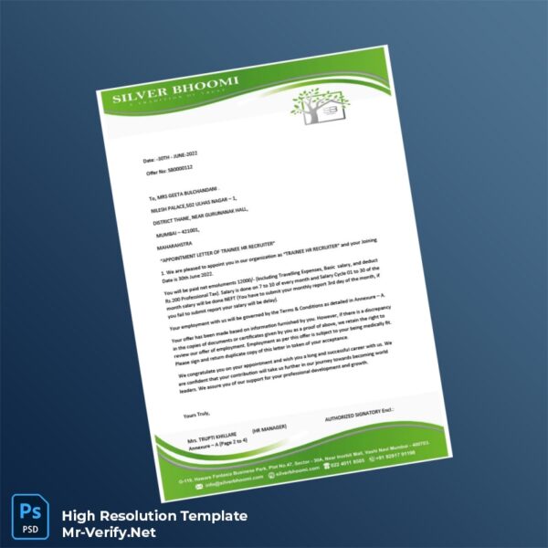 Editable India Silver Biooami Appointment Letter Word and Pdf Template Preview - Mac Doc