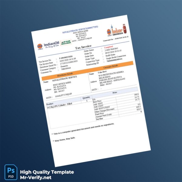 India Sonali Indane Service Tax Invoice Template in Word and PDF formats India Sonali Indane Service Tax Invoice Template in Word and PDF formats