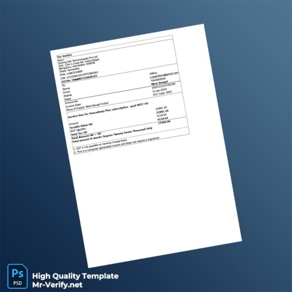 India Sorting Hat Technologies Pvt Ltd Invoice Template in Word and PDF formats