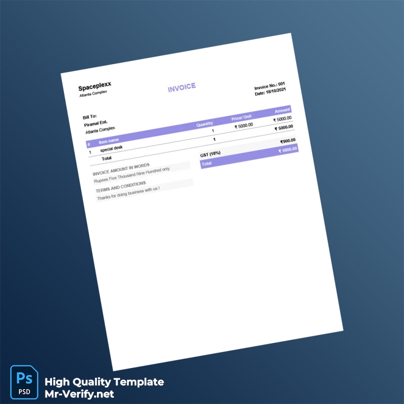 India Spaceplexx Invoice Template in Word and PDF formats India Spaceplexx Invoice Template in Word and PDF formats