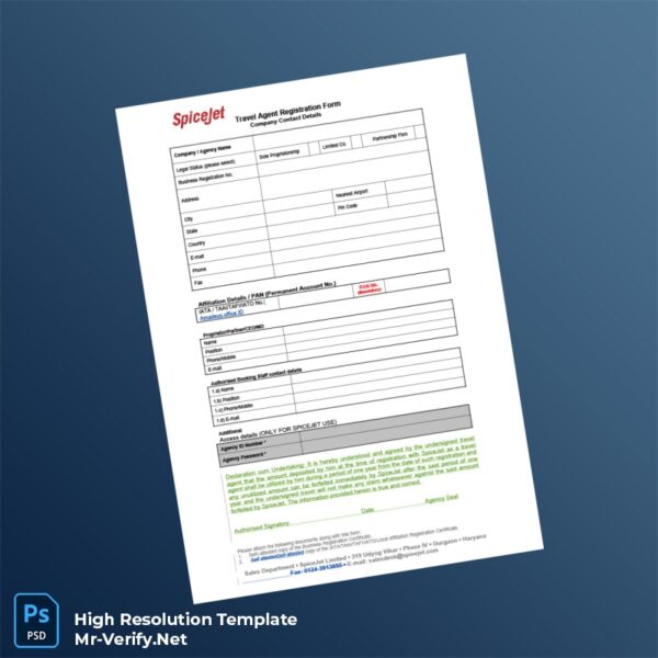 Editable India SpiceJet Business Registration Certificate Word and Pdf Template Preview - Mac Doc