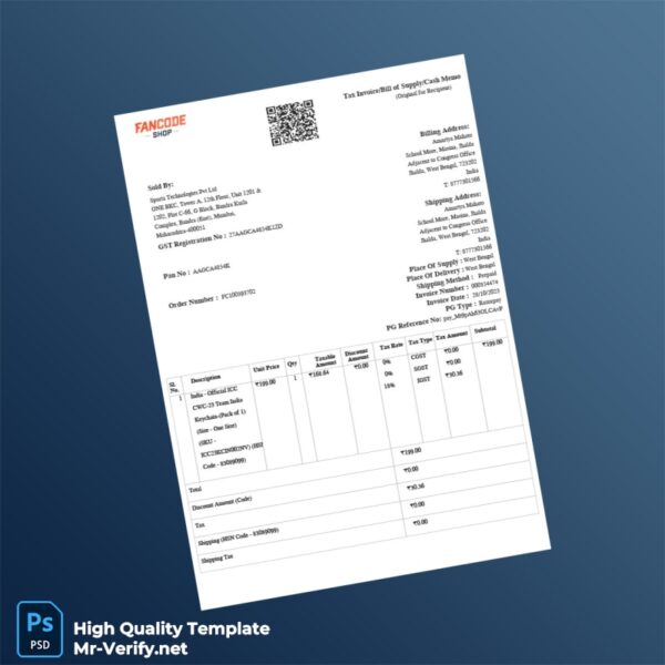 India Sporta Technologies Pvt Ltd Tax Invoice Template in Word and PDF formats