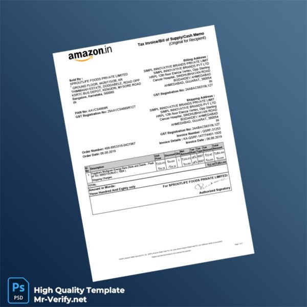 India Sproutlife Foods Private Limited Tax Invoice Template in Word and PDF formats India Sproutlife Foods Private Limited Tax Invoice Template in Word and PDF formats