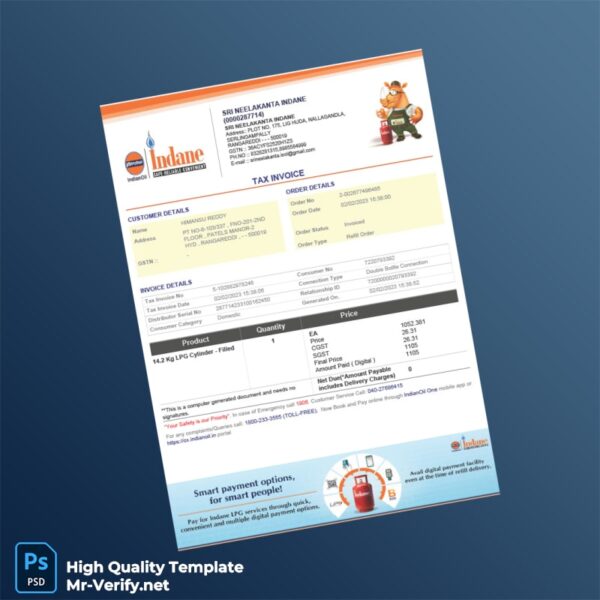 India Sri Neelakanta Indane Tax Invoice Template in Word and PDF formats